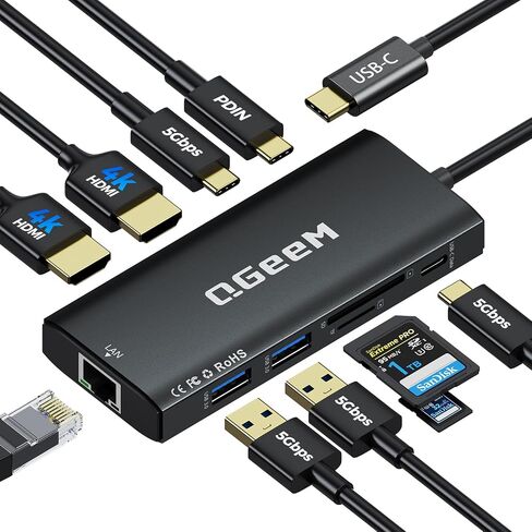 USB C Docking Station Dual Monitor,10 in 1 USB C Hub Dual 4K@60Hz,Type-C Multiport Adapter with 100W PD,5Gbps Data Ports,Extender Splitter,Card Reader,Laptop Dock for Mac/Dell/HP/Surface/Steam Deck in Saudi Arabia