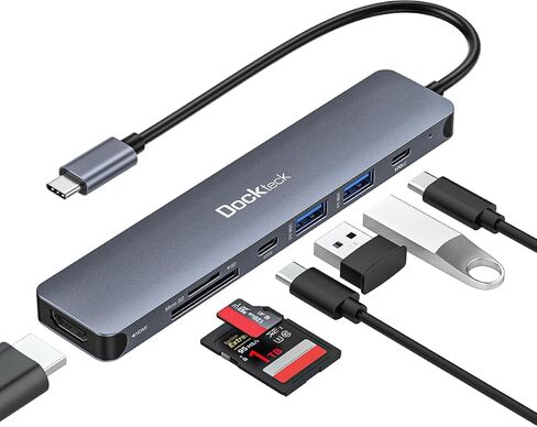 قاعدة توصيل USB C Hub 7 في 1 | HDMI 4K 60 هرتز، إيثرنت 1 جيجابت في الثانية، توصيل طاقة 100 وات، فتحات بطاقة SD/TF، ​​منافذ بيانات USB 3.0، قاعدة USB C لأجهزة MacBook، iPad Pro، XPS in Kuwait