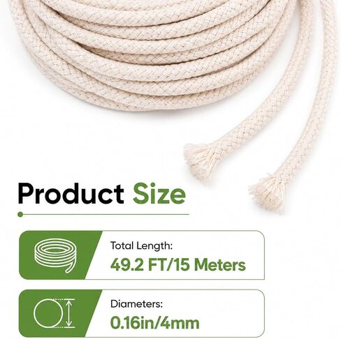 49.2 Ft Oil Lamp Wicks, 1/8 Inch Round Cotton Lamp Wicks Replacement Candle Wick for Oil Lamps Kerosene Lighting Camping Stoves Decorative Lanterns Paraffin Lamps Tiki Torch Wick in Saudi Arabia