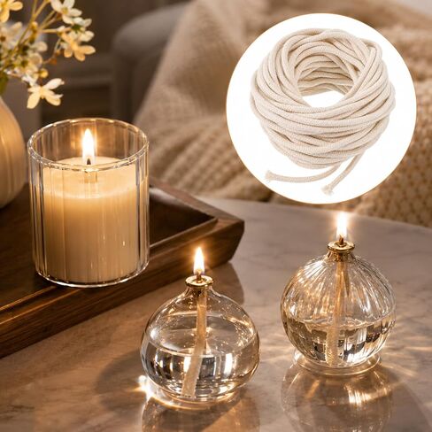49.2 Ft Oil Lamp Wicks, 1/8 Inch Round Cotton Lamp Wicks Replacement Candle Wick for Oil Lamps Kerosene Lighting Camping Stoves Decorative Lanterns Paraffin Lamps Tiki Torch Wick in Saudi Arabia