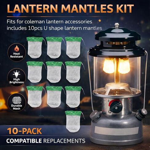 10-Pack Coleman Lantern Mantles, String Tie Lantern Mantles #21 Mantles | String Tie Lantern Mantles for Propane and Dual-Fuel Coleman Camping Lantern Accessories Replacement, Gas Lantern Mantles in Kuwait