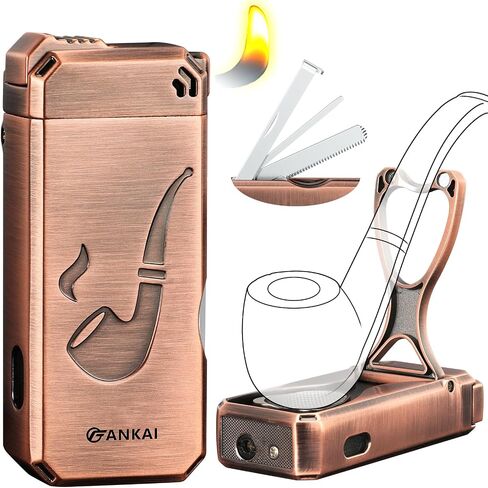 Pipe Lighter, Built-in Stand, 3 in 1 Cleaner Tools, Refillable Butane, Gas Window with Angled Soft Flame, Pipe Gift Butane not Included in Saudi Arabia