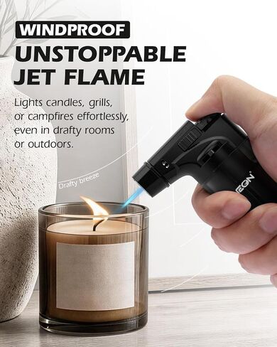 NEON 5 Pack Torch Lighters with Visible Fuel Window Jet Flame Multi Utility Lighter, Windproof, Safe, Butane Refillable Torch Lighter for Candle Grill BBQ Fireplaces in Saudi Arabia