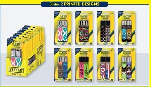 Clipper Mystery 8 Pack Butane Refillable Lighters, Assorted Colors | Random Selection of Popular Designs, Safe, Reusable, Colors and Designs Will Vary in Kuwait
