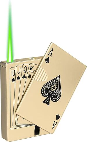 Jet Torch Lighter, Green Flame Ace Card Lighter, Metal Poker Design Windproof Refillable Butane Cool Lighter, Outdoor, Indoor, Camping, BBQ, Candle, Birthday, Gift for Men/Women (Without Gas) in Kuwait