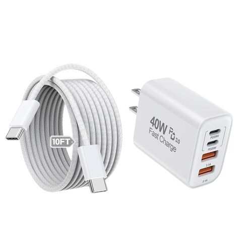 10FT iPhone 17 16 15 Pro Charger,2Pack 10Foot USB C to C Woven Cable Cord 40W USB C Apple Charger 4 Port PD&AC Charge Block Fast Charging for iPhone 17 Air/17 16 15 Pro Max/16e/16 Plus/15/15 Pro/iPad in Saudi Arabia