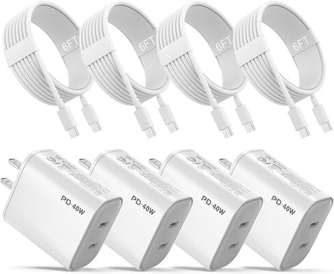 iPhone 17 16 15 Charger, USB C Charger, 4Pack Fast Wall Charging with Cable | USB-C Chargers Block (4-Pack 6 ft Cable Included) for iPhone 17/16/15/15 Pro/15 Pro Max/iPad Pro/AirPods Samsung & More in Saudi Arabia