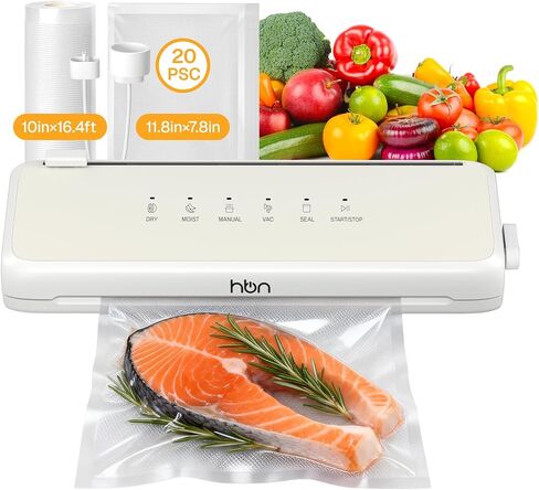 HBN Vacuum Sealer Compact Food Vacuum Sealer Machine Automatic Kitchen Food Sealer Countertop Double Heat Seal Built-in Cutter with 1 Roll & 20 Bags in Saudi Arabia