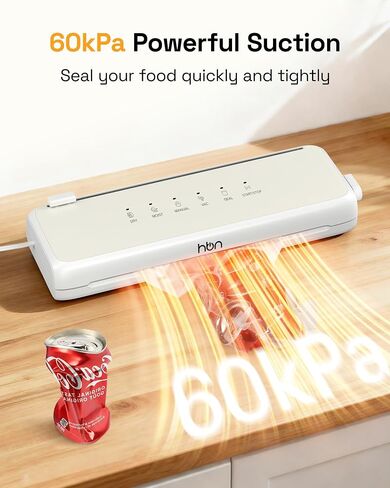 HBN Vacuum Sealer Compact Food Vacuum Sealer Machine Automatic Kitchen Food Sealer Countertop Double Heat Seal Built-in Cutter with 1 Roll & 20 Bags in Saudi Arabia
