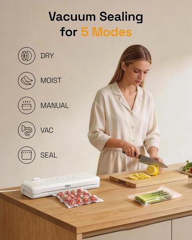 HBN Vacuum Sealer Compact Food Vacuum Sealer Machine Automatic Kitchen Food Sealer Countertop Double Heat Seal Built-in Cutter with 1 Roll & 20 Bags in Saudi Arabia