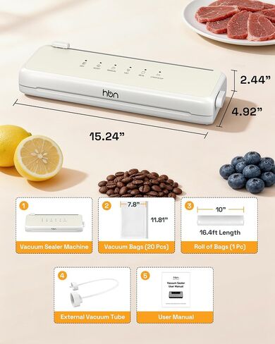 HBN Vacuum Sealer Compact Food Vacuum Sealer Machine Automatic Kitchen Food Sealer Countertop Double Heat Seal Built-in Cutter with 1 Roll & 20 Bags in Saudi Arabia