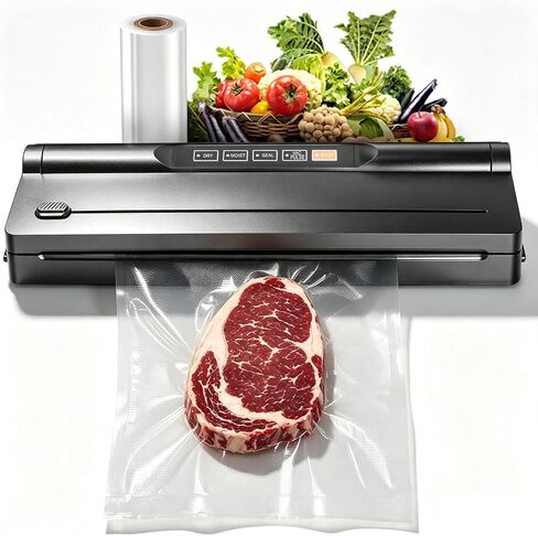 Black Vacuum Sealer Machine, VS6615H 60KPa 4-in-1 Compact Food Sealer with Double Heat Seal for Dry Moist Food, Built-in Cutter, Bag Storage + Bags, for Home Cooks & Meal Preppers in Saudi Arabia