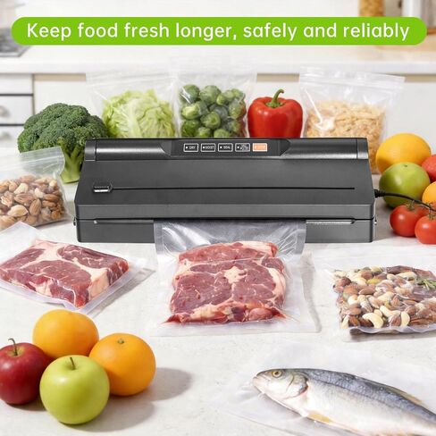 Black Vacuum Sealer Machine, VS6615H 60KPa 4-in-1 Compact Food Sealer with Double Heat Seal for Dry Moist Food, Built-in Cutter, Bag Storage + Bags, for Home Cooks & Meal Preppers in Saudi Arabia