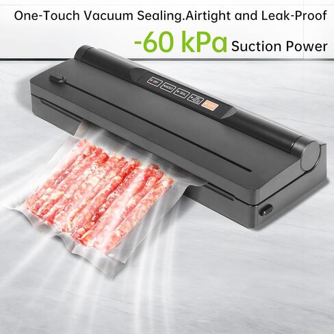 Black Vacuum Sealer Machine, VS6615H 60KPa 4-in-1 Compact Food Sealer with Double Heat Seal for Dry Moist Food, Built-in Cutter, Bag Storage + Bags, for Home Cooks & Meal Preppers in Saudi Arabia