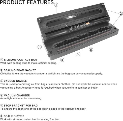 Black Vacuum Sealer Machine, VS6615H 60KPa 4-in-1 Compact Food Sealer with Double Heat Seal for Dry Moist Food, Built-in Cutter, Bag Storage + Bags, for Home Cooks & Meal Preppers in Saudi Arabia