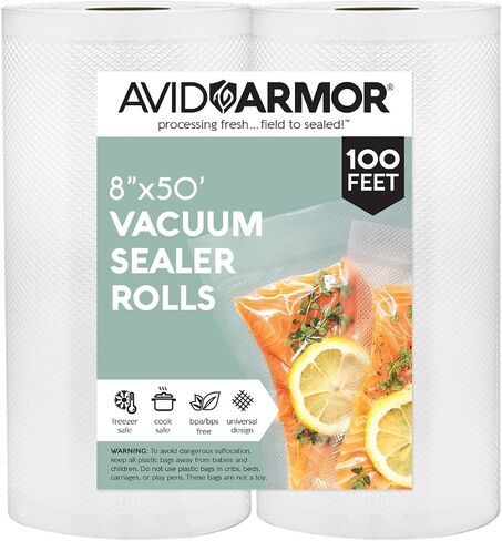 Avid Armor Vacuum Seal Rolls, Vac Seal Bags for Food Storage, Meal Saver Freezer Vacuum Sealer Bags, Sous Vide Bags Vacuum Sealer, Non-BPA Vacuum Sealer Bags, 8 inches by 50 feet, Pack of 2 in Kuwait