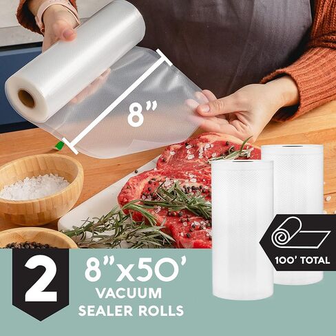 Avid Armor Vacuum Seal Rolls, Vac Seal Bags for Food Storage, Meal Saver Freezer Vacuum Sealer Bags, Sous Vide Bags Vacuum Sealer, Non-BPA Vacuum Sealer Bags, 8 inches by 50 feet, Pack of 2 in Kuwait