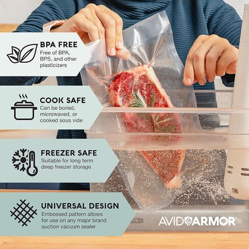 Avid Armor Vacuum Seal Rolls, Vac Seal Bags for Food Storage, Meal Saver Freezer Vacuum Sealer Bags, Sous Vide Bags Vacuum Sealer, Non-BPA Vacuum Sealer Bags, 8 inches by 50 feet, Pack of 2 in Kuwait