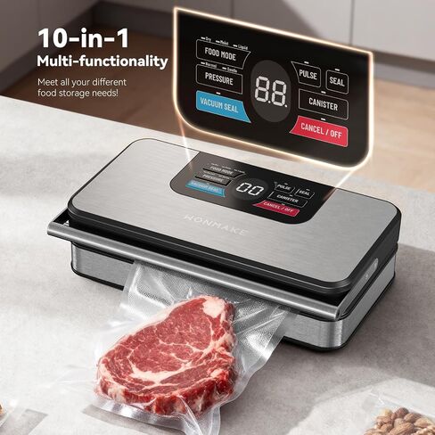 95kPa Vacuum Sealer for Food, 10-in-1 Vacuum Sealer Machine | One-Touch Operation, Built-in Cutter & Roll Storage, Digital Countdown Display, Premium Stainless Steel Design in Saudi Arabia