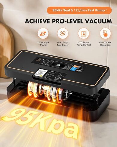 Vacuum Sealer for Food, Food Saver, 95kPa, Easy Tear Cutter, 9-in-1 | Fast 12L/min 135W food vacuum sealer machine with digital timer, cutter & bag storage, 10 ft bag roll, dry/moist/pulse modes in Saudi Arabia