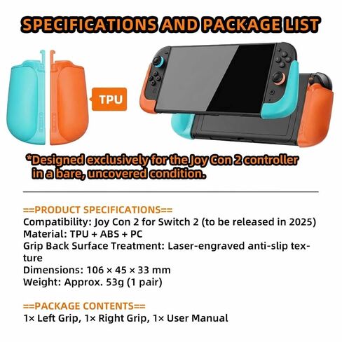 IFYOO NexGrip Ergonomic Grip Set for Nintendo Switch 2 Joycons, Grip Case Compatible with Joy Con 2 Controller, Compatible with Switch 2 Joycon, Switch 2 Accessories - Left Orange Right Cyan in Kuwait