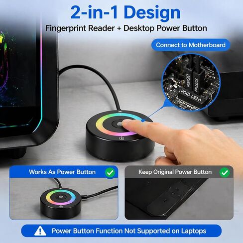 USB Fingerprint Reader for Windows Hello | PC Power Button, RGB Lighting, One-Click Lock, Auto Driver Install, 5ft Extension Cable in Saudi Arabia