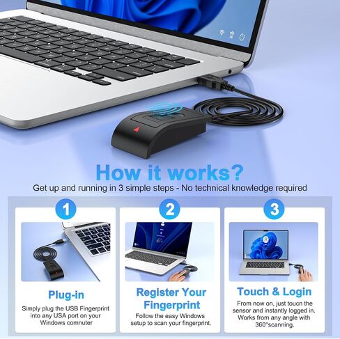 قارئ بصمات الأصابع Windows Hello، قارئ بصمات الأصابع USB لنظام التشغيل Windows 10/11 in Kuwait