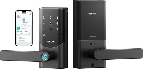 DESLOC K221 Fingerprint Smart Door Lock with Handle 16-Month Battery | Built-in WiFi, Keypad Door Lock with App Control, Auto Lock for Garage Entry Door, Front Door & Bedroom, Black in Saudi Arabia