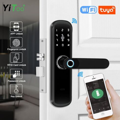 Smart Door Lock with Handle WiFi Tuya Smart Door Lock Fingerprint Keyless Entry Password APP NFC Smart Lock for Indoor Home Bedroom Office in Saudi Arabia