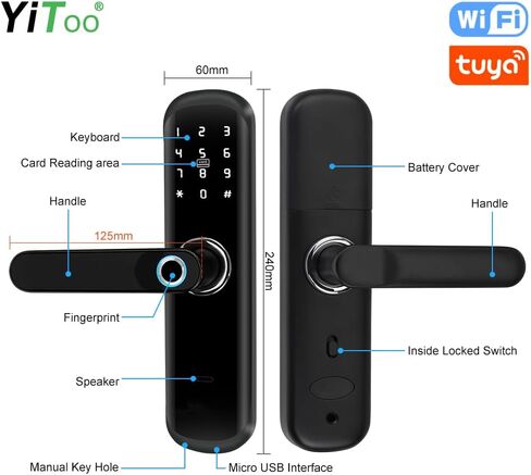 Smart Door Lock with Handle WiFi Tuya Smart Door Lock Fingerprint Keyless Entry Password APP NFC Smart Lock for Indoor Home Bedroom Office in Saudi Arabia