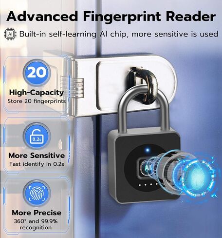 Fingerprint Gym Locker Lock, Smart Keyless Entry Padlock with Code Keypad | Waterproof Gate Locks for Outdoor Fence, Keyless Entry Combination Pad Lock for Locker, Storage Unit, Shed, Pool in Saudi Arabia