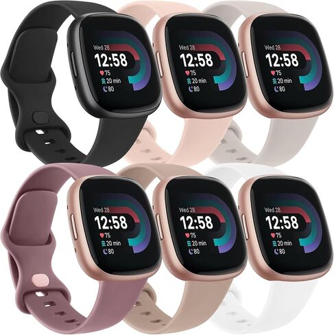 6 أحزمة متوافقة مع Fitbit Versa 4 / Versa 3 / Fitbit Sense 2 / Sense Bands للنساء والرجال، أساور معصم رياضية ناعمة بديلة لأشرطة الساعات الذكية in Kuwait