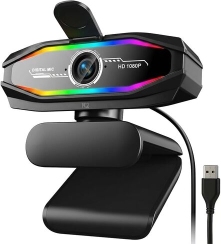 1080P Webcam with Microphone, Full HD Web Camera with RGB Light for Pc, Light Correction and Noise Cancellation Streaming Webcam, USB Computer Camera with Privacy Cover ,Plug and Play PC Web Cam in Saudi Arabia
