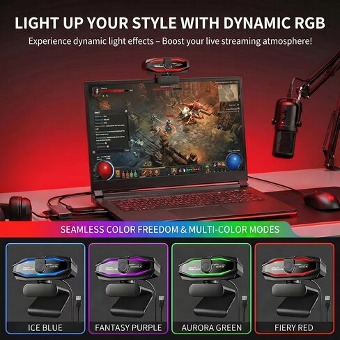 1080P Webcam with Microphone, Full HD Web Camera with RGB Light for Pc, Light Correction and Noise Cancellation Streaming Webcam, USB Computer Camera with Privacy Cover ,Plug and Play PC Web Cam in Saudi Arabia