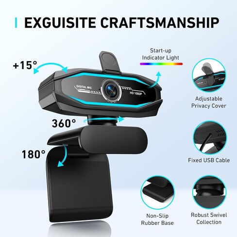 1080P Webcam with Microphone, Full HD Web Camera with RGB Light for Pc, Light Correction and Noise Cancellation Streaming Webcam, USB Computer Camera with Privacy Cover ,Plug and Play PC Web Cam in Saudi Arabia