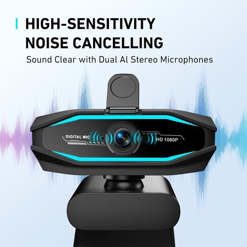 1080P Webcam with Microphone, Full HD Web Camera with RGB Light for Pc, Light Correction and Noise Cancellation Streaming Webcam, USB Computer Camera with Privacy Cover ,Plug and Play PC Web Cam in Saudi Arabia