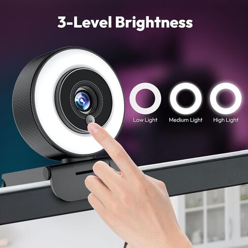 Angetube 4K Webcam with Ring Light, Computer Web Camera for Desktop, Laptop | 4K@30FPS, PDAF Autofocus, 1080P@60FPS, 2 Microphones, USB-A/C, Privacy Cover, Streaming Web Cam for PC Mac, Zoom Teams Twitch in Kuwait