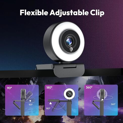 Angetube 4K Webcam with Ring Light, Computer Web Camera for Desktop, Laptop | 4K@30FPS, PDAF Autofocus, 1080P@60FPS, 2 Microphones, USB-A/C, Privacy Cover, Streaming Web Cam for PC Mac, Zoom Teams Twitch in Kuwait