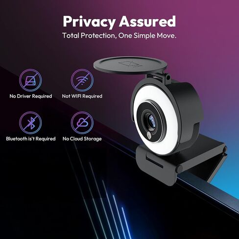 Angetube 4K Webcam with Ring Light, Computer Web Camera for Desktop, Laptop | 4K@30FPS, PDAF Autofocus, 1080P@60FPS, 2 Microphones, USB-A/C, Privacy Cover, Streaming Web Cam for PC Mac, Zoom Teams Twitch in Kuwait