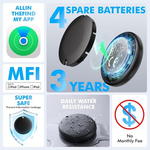 Air Smart Tracker Tags 4 Pack, Work with Apple Find My, 3-Year Battery | 100dB alarm, 4 Spare Batterys & 2 clip cases all included. iOS only, no subscription. Find keys, wallet & luggage in seconds in Kuwait