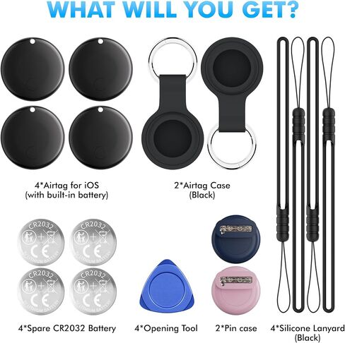 Air Smart Tracker Tags 4 Pack, Work with Apple Find My, 3-Year Battery | 100dB alarm, 4 Spare Batterys & 2 clip cases all included. iOS only, no subscription. Find keys, wallet & luggage in seconds in Kuwait