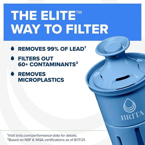 Brita Large 10-Cup Water Filter Pitcher, WQA NSF/ANSI Certified, Reduces 99% of Lead, Microplastics, & 30 Contaminants, BPA-Free, Removes Chlorine Taste & Odor, 1 Elite Filter, White in Kuwait