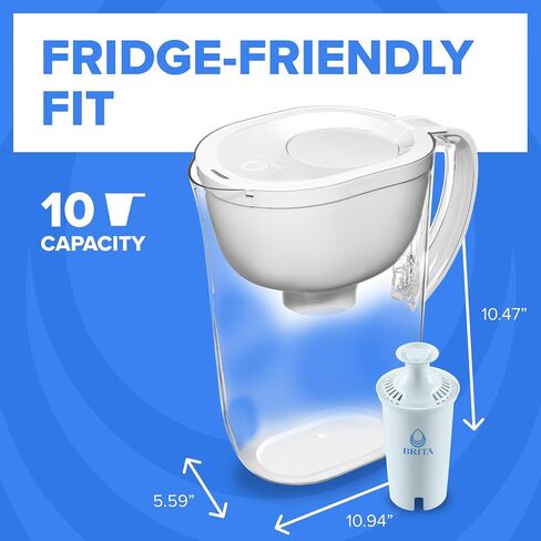 Brita Large 10-Cup Water Filter Pitcher, WQA NSF/ANSI Certified, Reduces 99% of Lead, Microplastics, & 30 Contaminants, BPA-Free, Removes Chlorine Taste & Odor, 1 Elite Filter, White in Kuwait