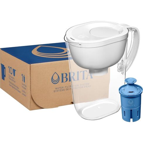 Brita Large 10-Cup Water Filter Pitcher, WQA NSF/ANSI Certified, Reduces 99% of Lead, Microplastics, & 30 Contaminants, BPA-Free, Removes Chlorine Taste & Odor, 1 Elite Filter, White in Kuwait