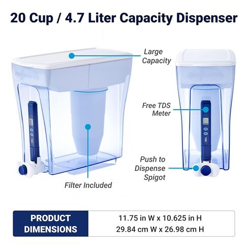 ZeroWater 20-Cup Water Filter Dispenser Removes PFOA/PFAS ​ | IAPMO certified: Lead, PFOA/PFOS, chromium, mercury; 5-stage Advanced Filtration; 0 TDS Water Filter Pitcher​ in Saudi Arabia