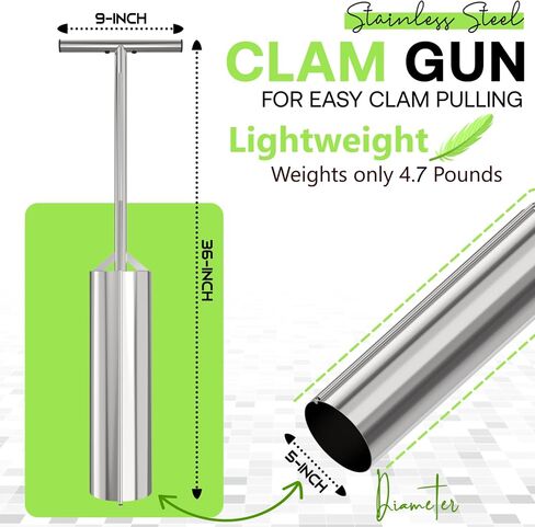 SturdyShape Premium Clam Gun for Clamming Stainless Steel with Vent V4 36 Inch and 5 Inch Tube Diameter HD for Recreational Clam Diggers & Harvesters (V4 36inch) in Saudi Arabia