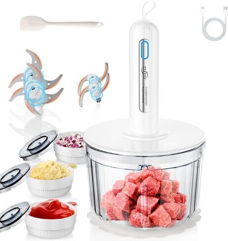 Glass Food Processor with 4 Blades & 4 Bowls (8 Cup + 3x0.5 Cup), Small Food Processor& Meat Grinder - Compact Design for Meal Prep, Baby Food, Sauces - Dishwasher Safe in Saudi Arabia