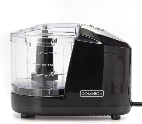 Dominion 1.5 Cup - Electric Mini Food Chopper - Vegetable & Fruit Cutter - Premium Stainless Steel Blades with Safety Lock Cover - One Step/Touch Button - Non-Skid Rubber Feet - Black in Saudi Arabia