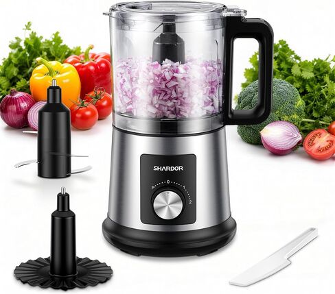 SHARDOR Electric Food Processor, 4 Cup Food Chopper with 3 Speed Settings (Pulse + Hands-Free 1&2), 400W Powerful Motor, 4 Bi-Level Blades and Whisk Attachment, BPA-Free, Stainless Steel in Saudi Arabia