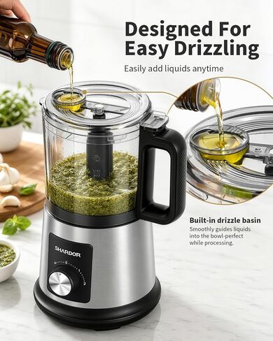 SHARDOR Electric Food Processor, 4 Cup Food Chopper with 3 Speed Settings (Pulse + Hands-Free 1&2), 400W Powerful Motor, 4 Bi-Level Blades and Whisk Attachment, BPA-Free, Stainless Steel in Saudi Arabia